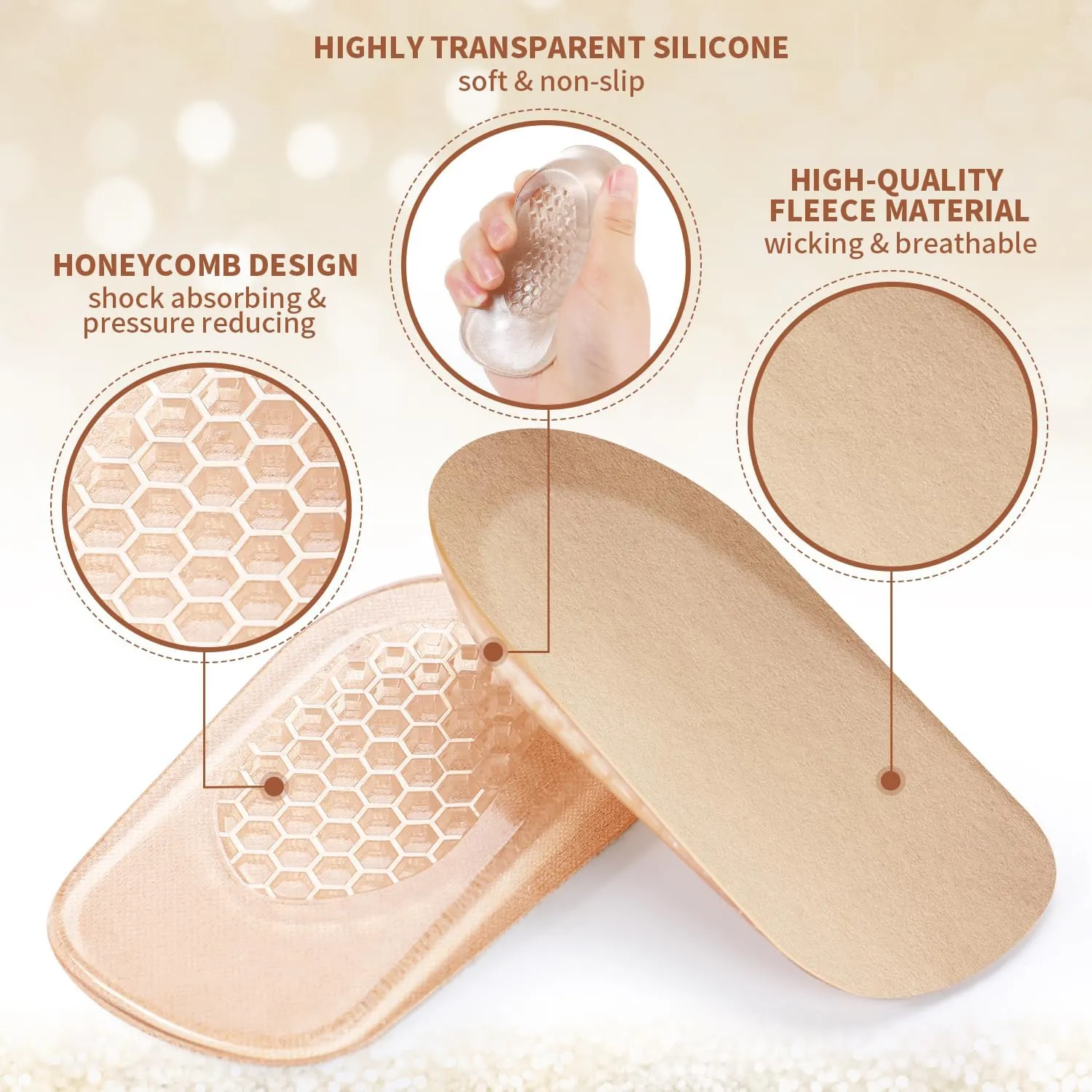 2 Pairs Heel Lifts Silicone - Height Increase Insoles 0.6 inch Shoe Lifts for Leg Length and Relieve for Heel Pain