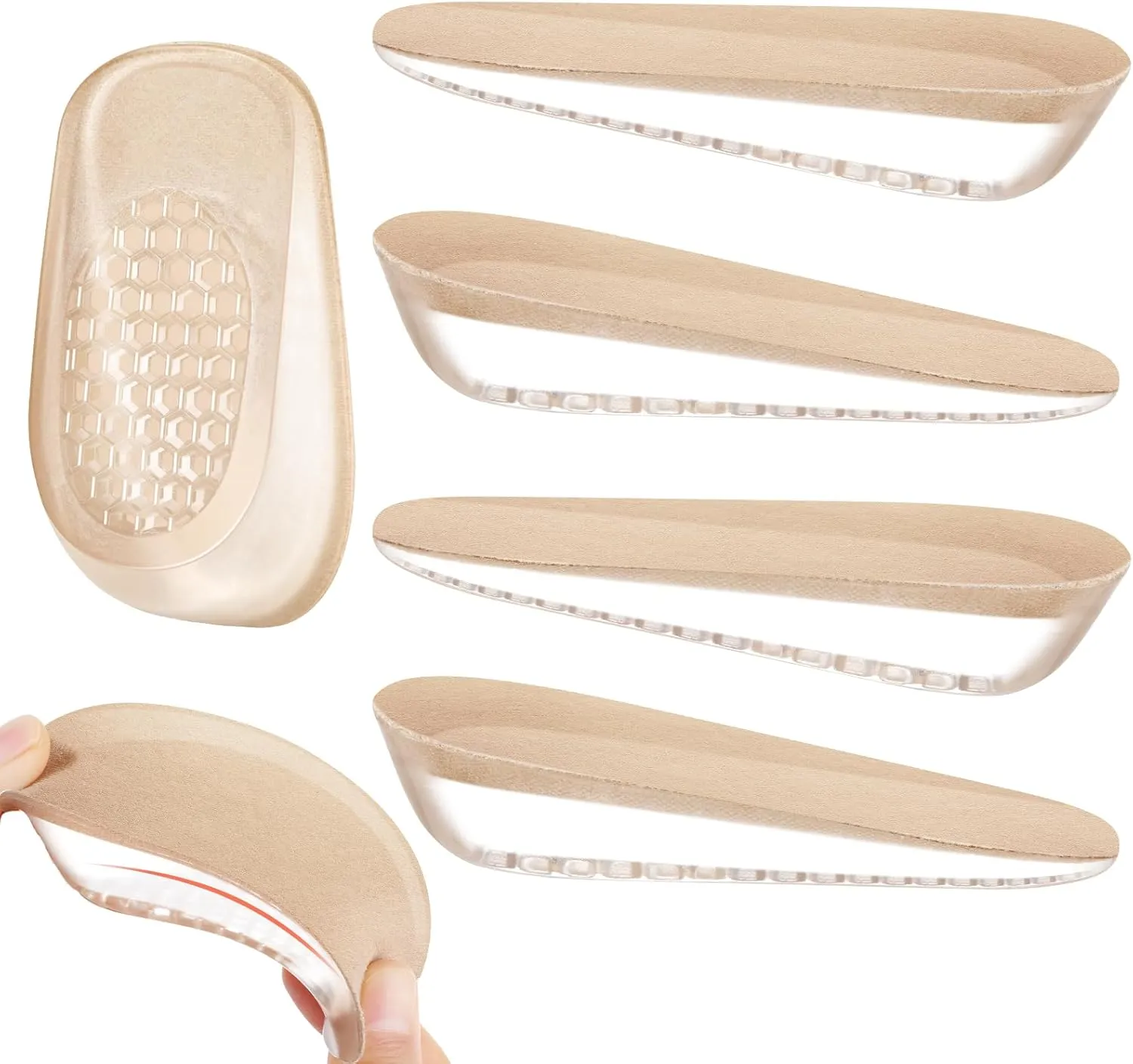 2 Pairs Heel Lifts Silicone - Height Increase Insoles 0.6 inch Shoe Lifts for Leg Length and Relieve for Heel Pain