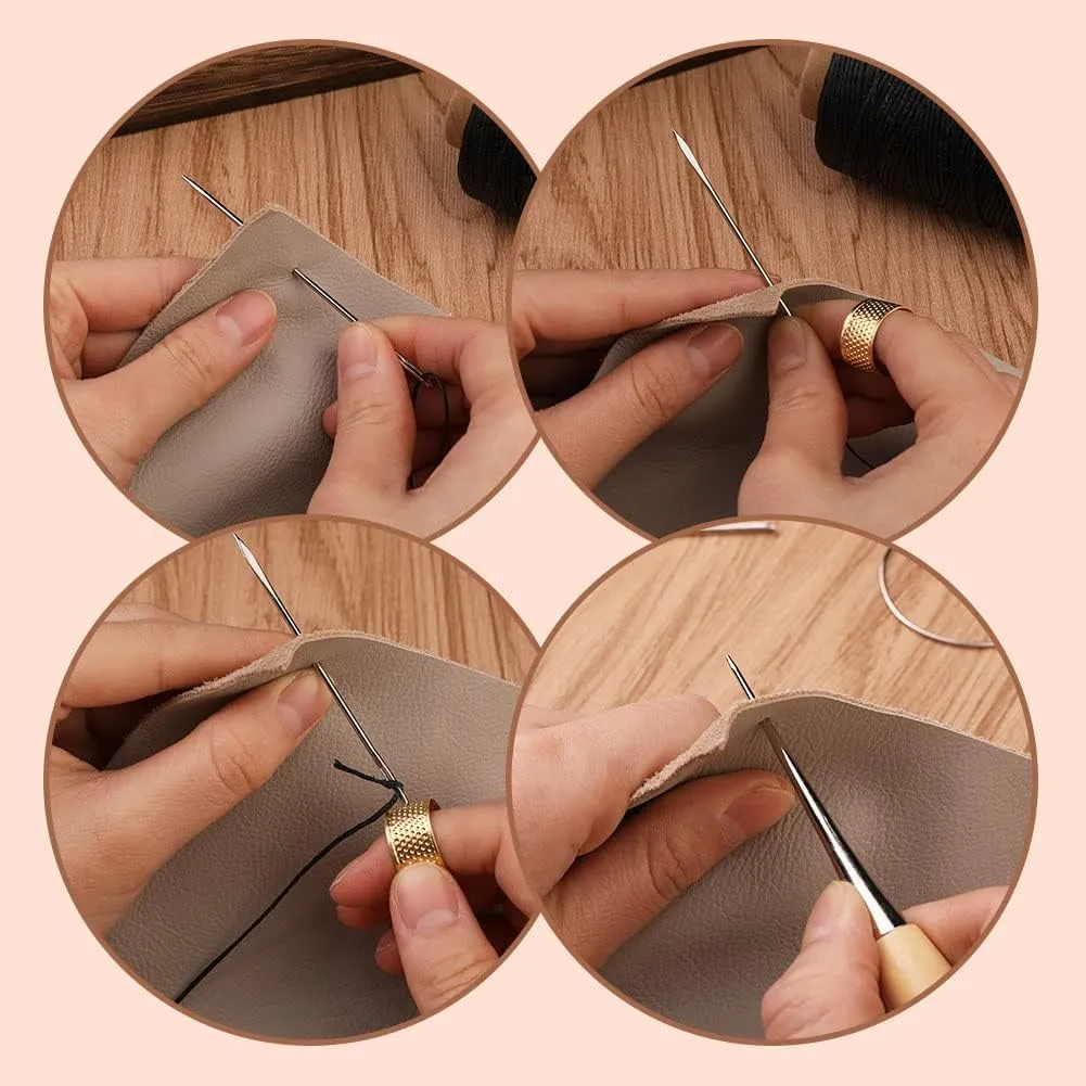 BAGERLA 273 Yards Leather Waxed Thread Sewing Kit Including Black Waxed Thread Needle Awl Thimble, Upholstery Repair Kit for Leather Carpet Sofa Seat Shoe Sewing and Repair