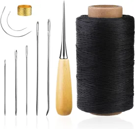 BAGERLA 273 Yards Leather Waxed Thread Sewing Kit Including Black Waxed Thread Needle Awl Thimble, Upholstery Repair Kit for Leather Carpet Sofa Seat Shoe Sewing and Repair
