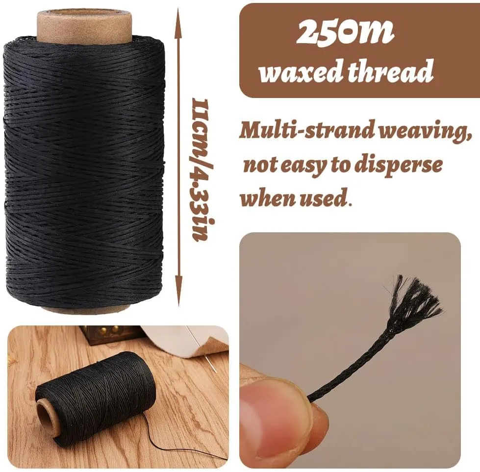 BAGERLA 273 Yards Leather Waxed Thread Sewing Kit Including Black Waxed Thread Needle Awl Thimble, Upholstery Repair Kit for Leather Carpet Sofa Seat Shoe Sewing and Repair
