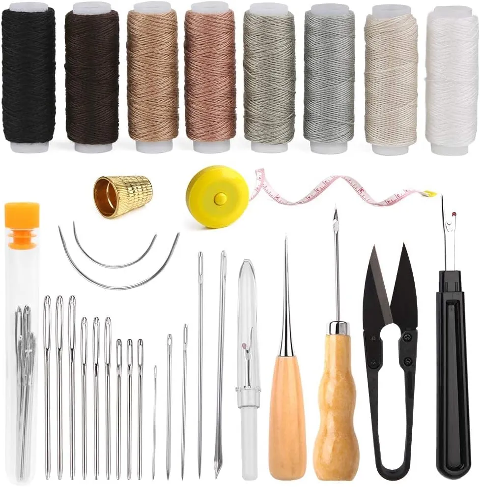 BAGERLA Upholstery Repair Sewing Kit Heavy Duty Sewing Kit with Awl Tools, Seam Ripper, Hand Stitching Needles, Upholstery Thread, Leather Craft Tool Kit for Shoes Sofa Tent Carpet Leather Craft DIY