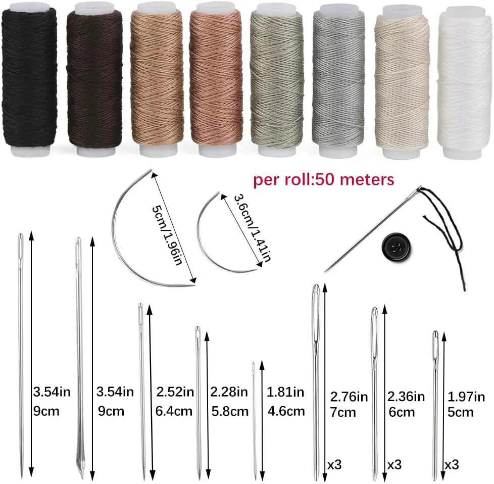 BAGERLA Upholstery Repair Sewing Kit Heavy Duty Sewing Kit with Awl Tools, Seam Ripper, Hand Stitching Needles, Upholstery Thread, Leather Craft Tool Kit for Shoes Sofa Tent Carpet Leather Craft DIY