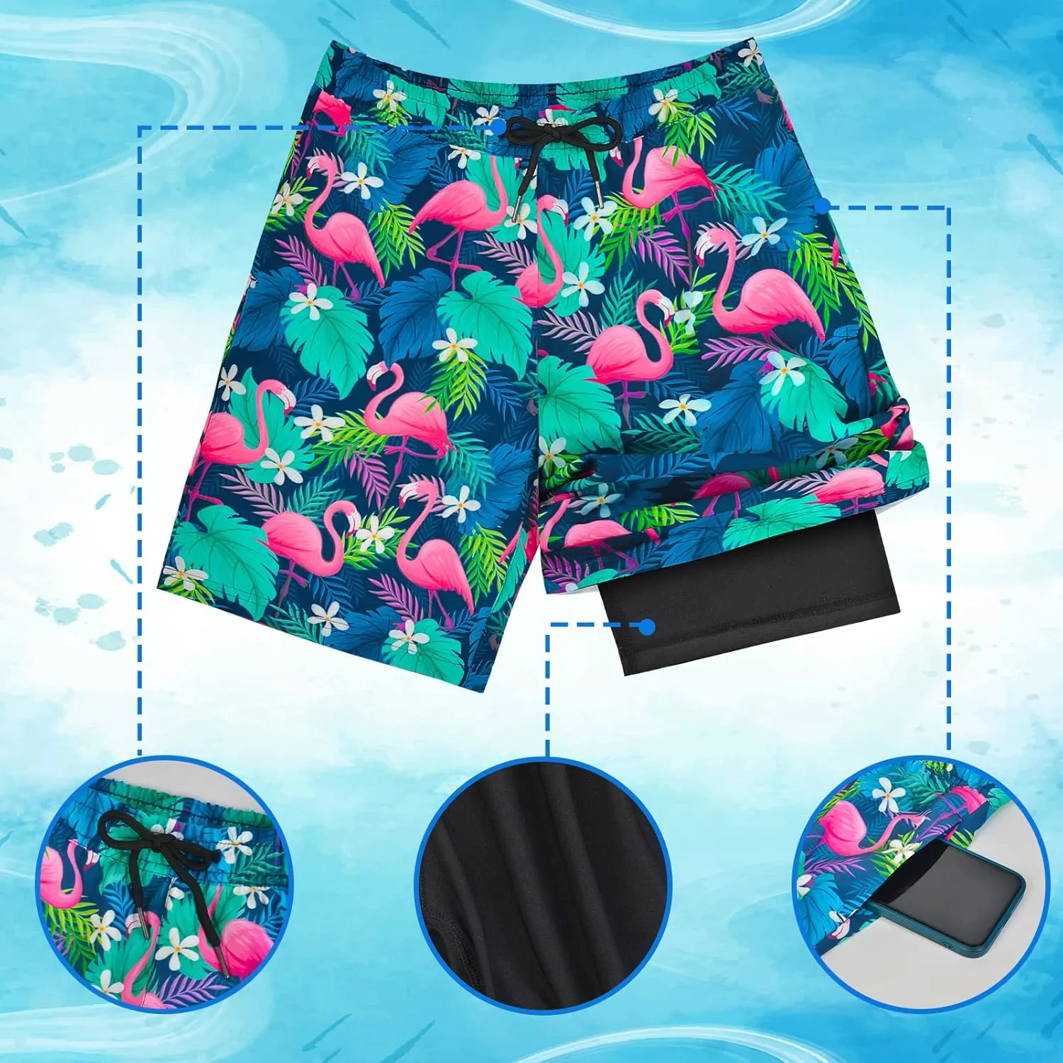 Boys Swim Trunks Bathing Suit Youth Teen Boys Swimming Trunks with Compression Liner Kids Swimsuit Board Shorts 7-16
