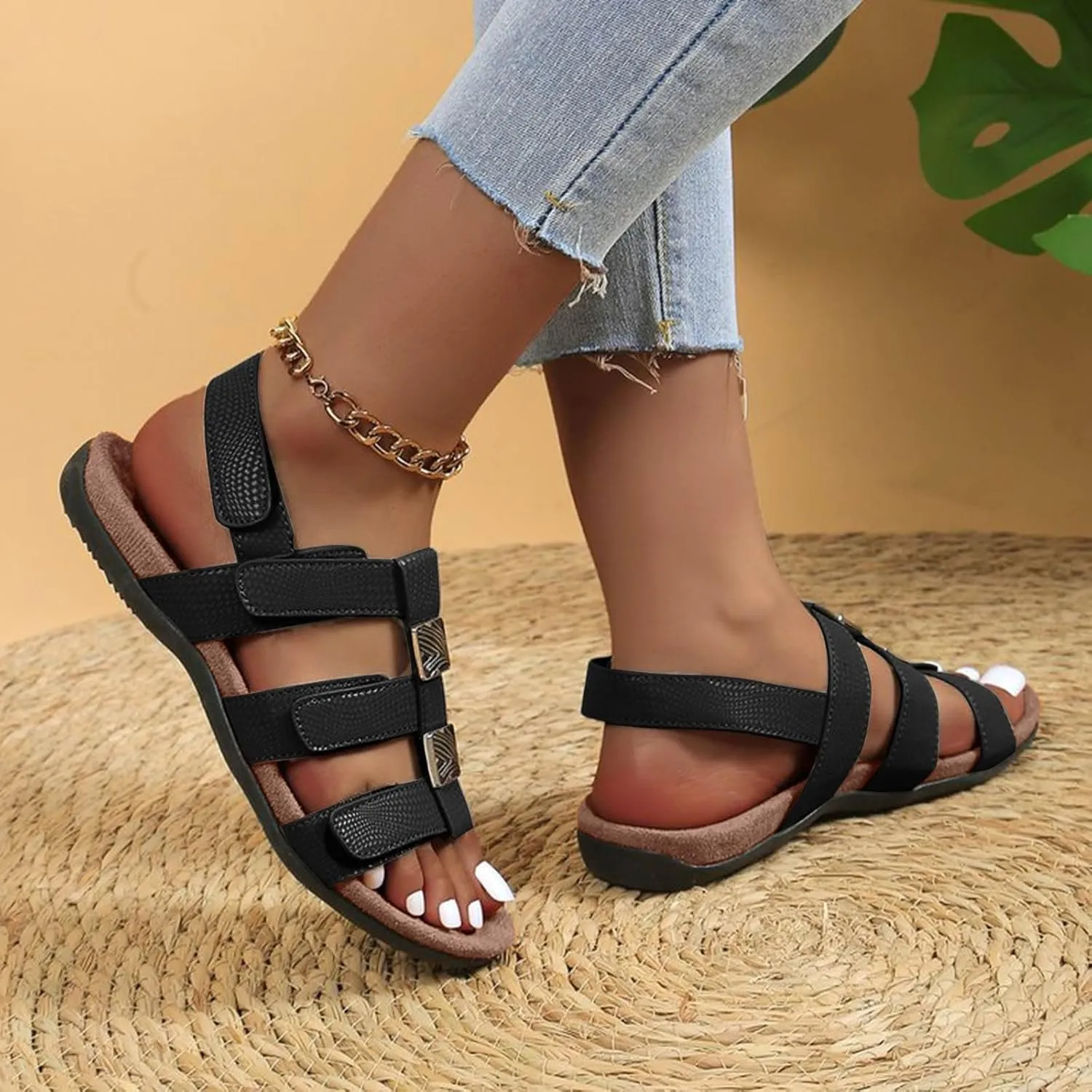 Casual Flat Sandals for Women Leather Fisherman Gladiator Sandals Open Toe Slip On Sandal Summer Slingback Flat Shoes