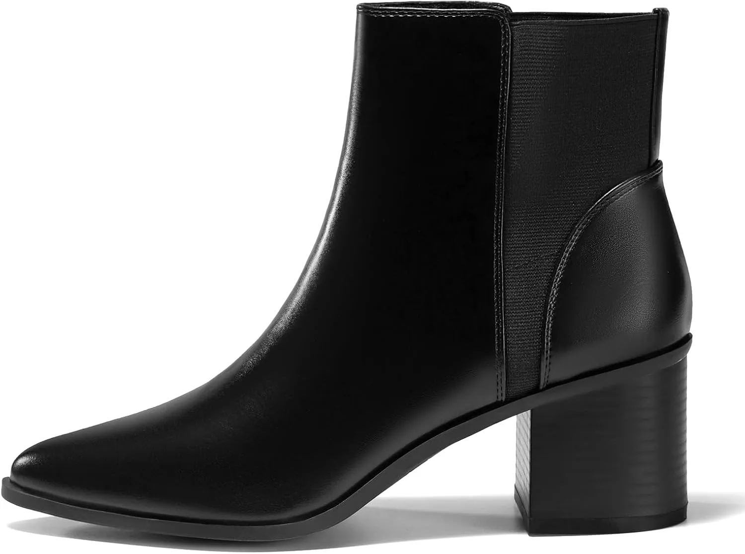 Coutgo Womens Pointed Toe Ankle Boots Elastic Chunky Block Stacked Mid Heel Slip On Chelsea Booties