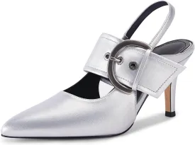 Coutgo Womens Slingback Pumps Closed Pointed Toe High Heels Belt Buckle Strap Dressy Work Shoes