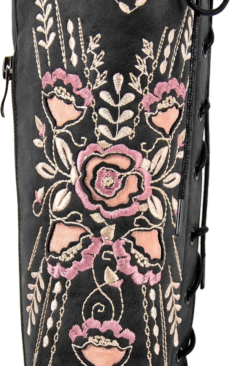Cowboy Boots for Women Wide Calf Embroidered Western Cowgirl Boots Pointed Toe Over-The-Knee High Lace-Up Boots