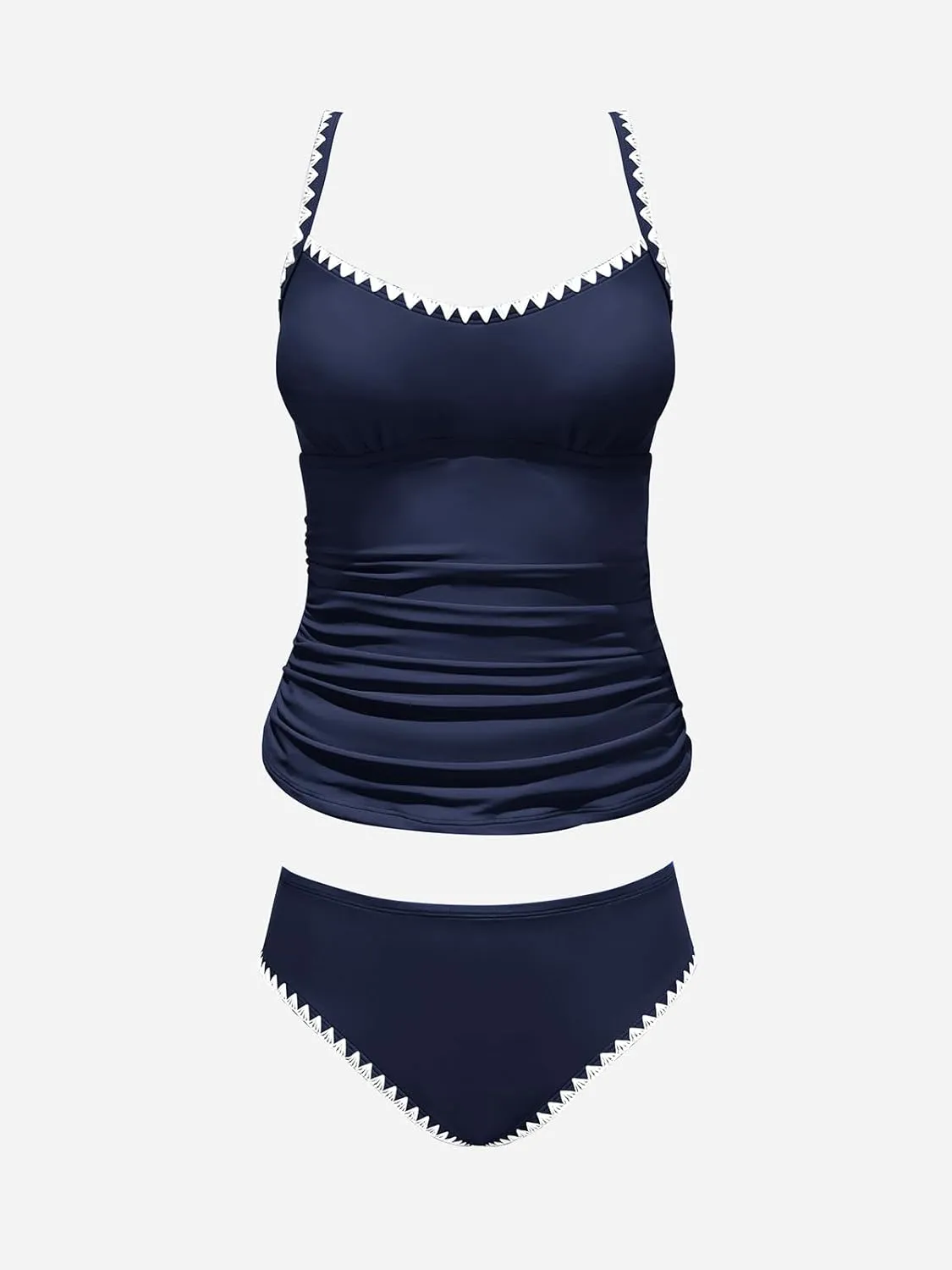 CUPSHE Women's Tankini Sets Two Piece Swimsuit Scoop Neck Mid Rise Adjustable Straps Shell Stitched (XS-4XL)