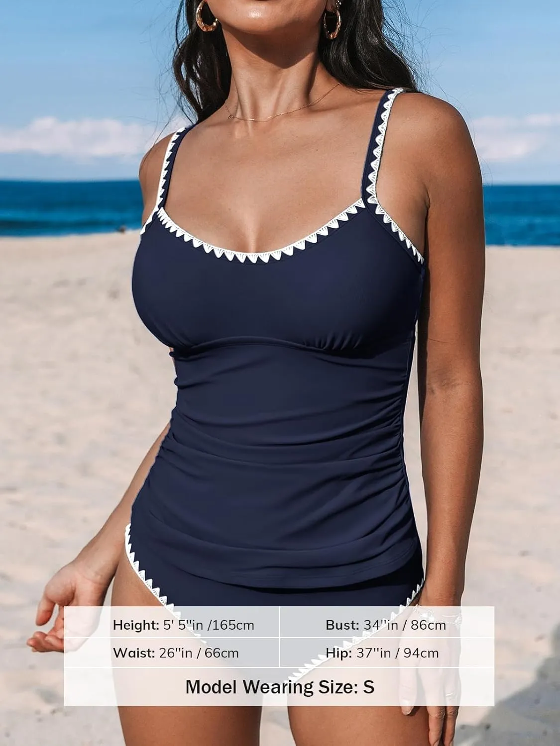 CUPSHE Women's Tankini Sets Two Piece Swimsuit Scoop Neck Mid Rise Adjustable Straps Shell Stitched (XS-4XL)