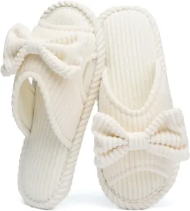 Cute Slippers for Women Indoor and Outdoor Cozy Soft Bow Open Toe Womens Slippers with Memory Foam Anti-Skid Sole Slides Spa Birthday Gifts for Women Mom Her Ladies Bridesmaid