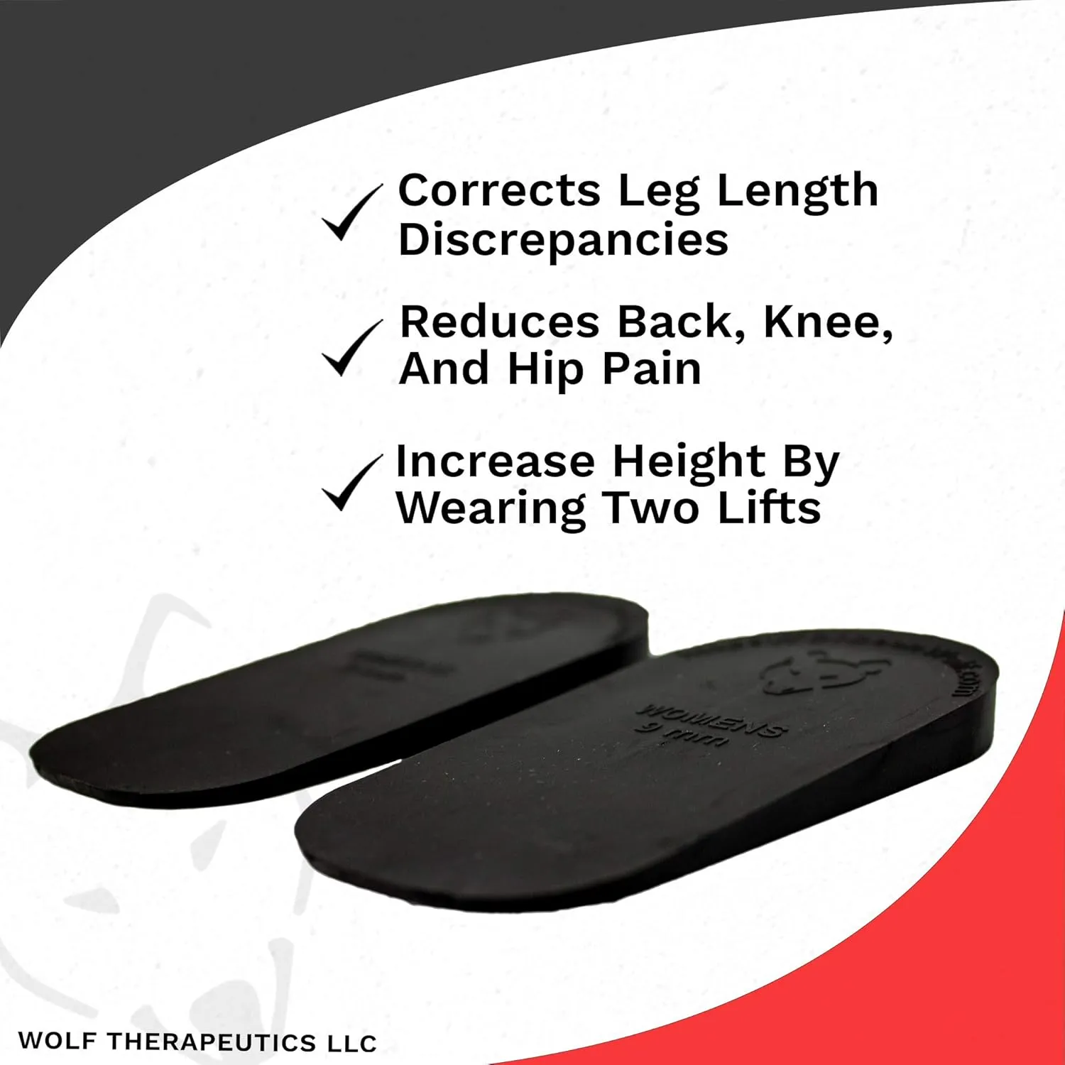 Dr. Wolf Heel Lifts for Shoes: Men's 9mm Height Increase Insoles, Rubber Heel Inserts for Leg Length Discrepancy & Achilles Tendonitis Relief, Helps Relieve Hip, Knee, & Back Pain (2 Pack)
