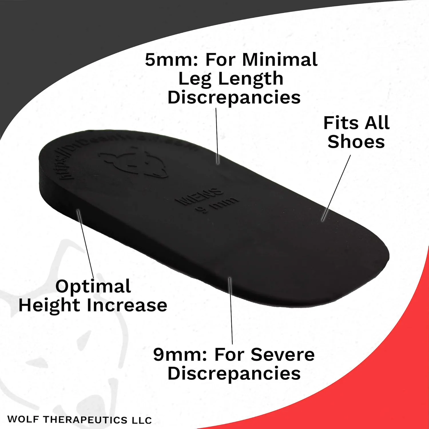 Dr. Wolf Heel Lifts for Shoes: Men's 9mm Height Increase Insoles, Rubber Heel Inserts for Leg Length Discrepancy & Achilles Tendonitis Relief, Helps Relieve Hip, Knee, & Back Pain (2 Pack)