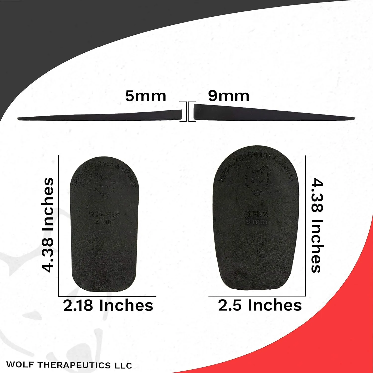 Dr. Wolf Heel Lifts for Shoes: Men's 9mm Height Increase Insoles, Rubber Heel Inserts for Leg Length Discrepancy & Achilles Tendonitis Relief, Helps Relieve Hip, Knee, & Back Pain (2 Pack)