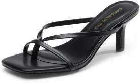 DREAM PAIRS Heels for Women Flip Flops Kitten Low Heels Open Square Toe Thong Heeled Sandals, Sexy Fashion Comfort Shoes for Party Casual Slides