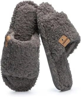 Fuzzy Open Toe Slippers for Women Indoor Cozy Memory Foam Slip On House Slides Shoes Gifts for Womens Her Mom