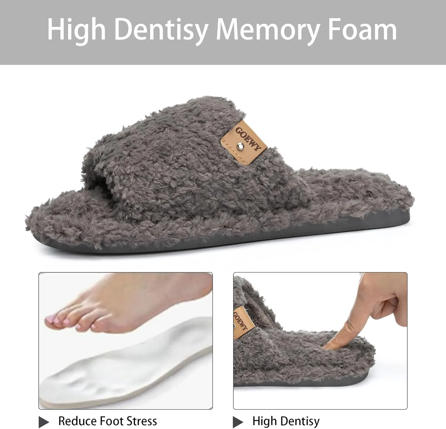 Fuzzy Open Toe Slippers for Women Indoor Cozy Memory Foam Slip On House Slides Shoes Gifts for Womens Her Mom