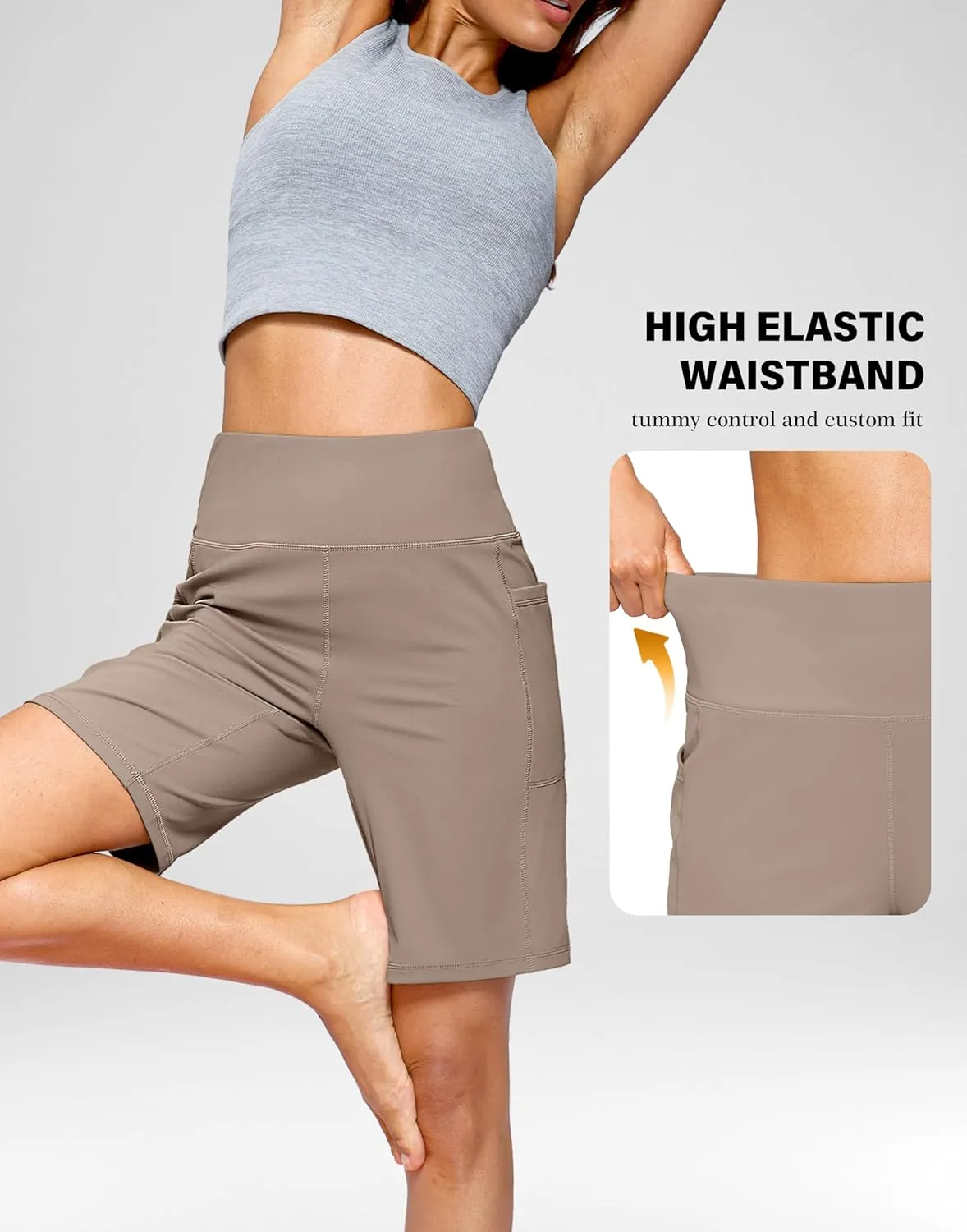 G Gradual Women's 9" Bermuda Long Shorts with Pockets High Waisted Athletic Knee Length Shorts for Women Walking Workout