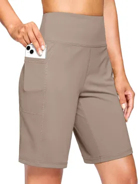 G Gradual Women's 9" Bermuda Long Shorts with Pockets High Waisted Athletic Knee Length Shorts for Women Walking Workout