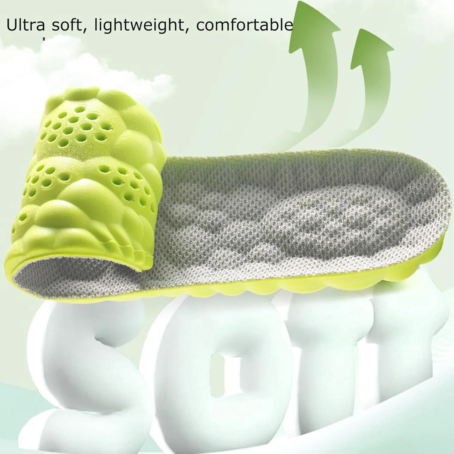 Height Increase Insoles-Elevator Insoles for Men Wowen-4D Cloud Insoles-Super Soft Comfort Memory Foam Heel Lift Inserts (Green | Heel Height: 3.5 Cm, Men: US 8-12)
