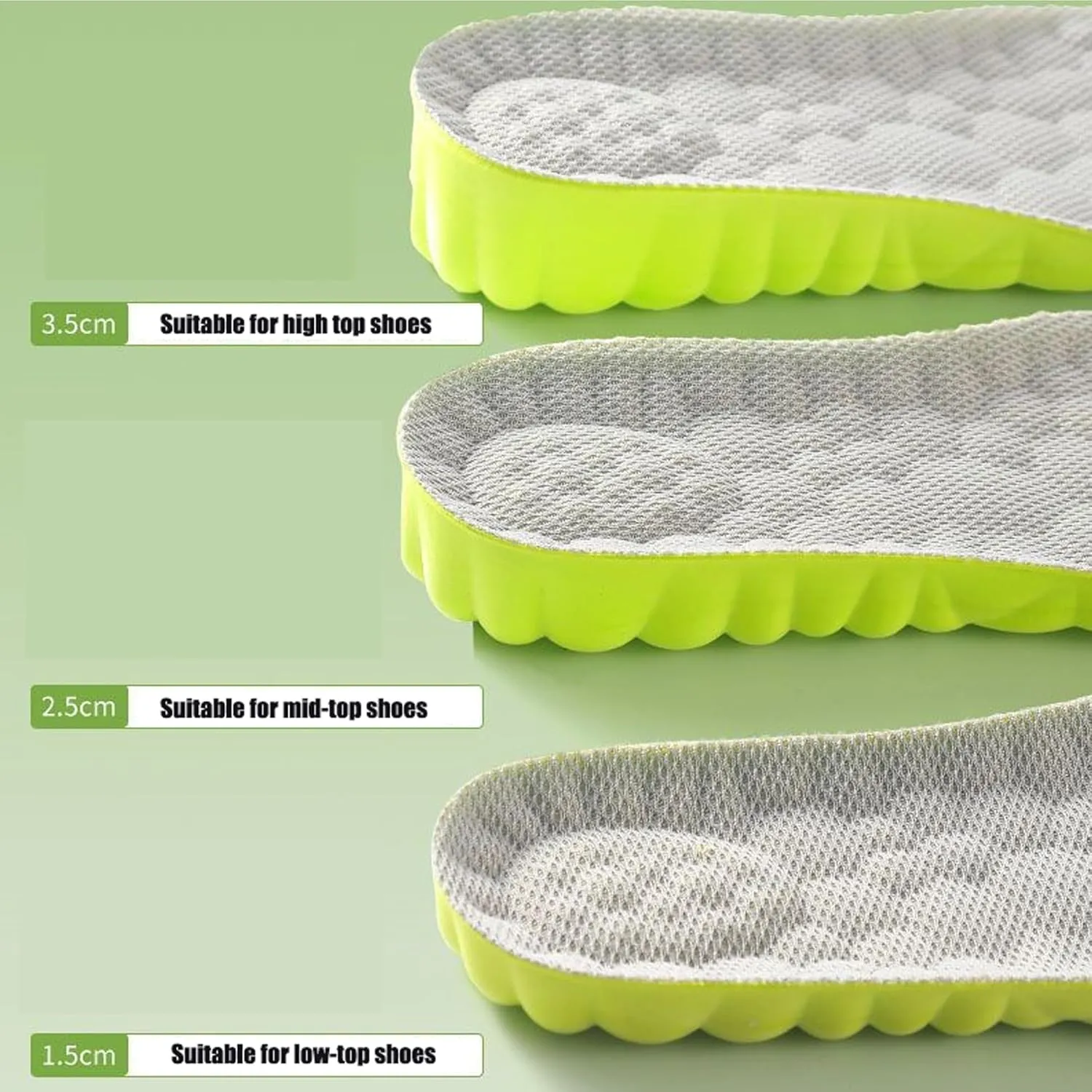 Height Increase Insoles-Elevator Insoles for Men Wowen-4D Cloud Insoles-Super Soft Comfort Memory Foam Heel Lift Inserts (Green | Heel Height: 3.5 Cm, Men: US 8-12)