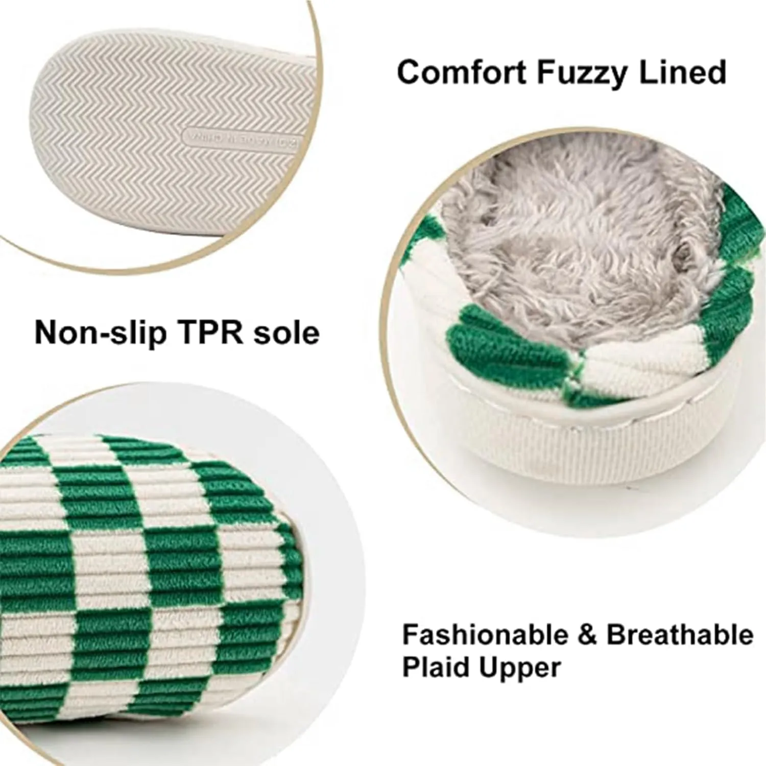 House Slippers for Woman Men, Womens Slippers on Fuzzy House Shoes Memory Foam Checkered Scuff Outdoor Indoor Warm Plush Bedroom Shoes with Faux Fur Lining Size