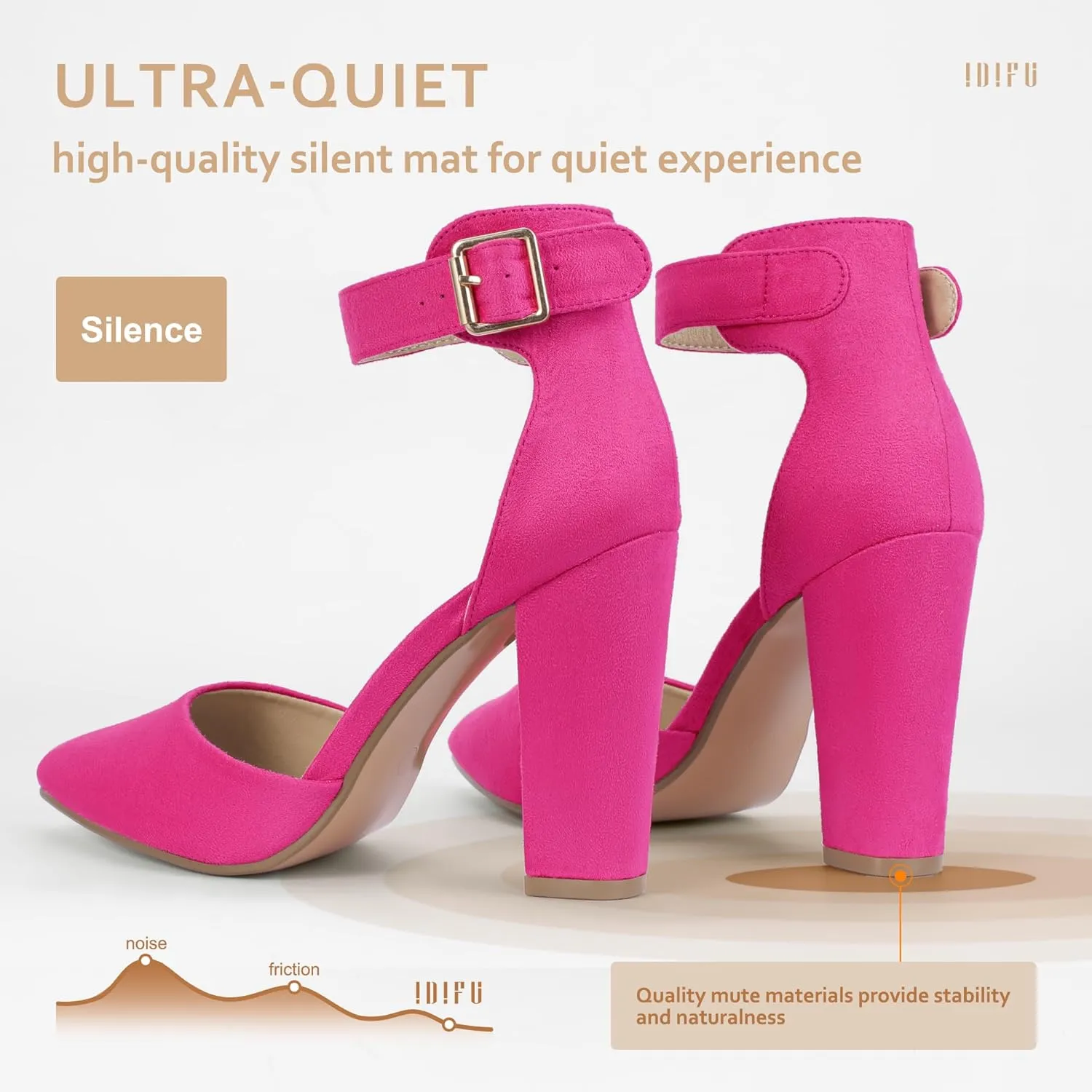 IDIFU Women's IN4 Pedazo High Block Heels Pumps Pointed Closed Toe Ankle Strap Dress Wedding Shoes