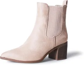 J. Adams Andi Booties for Women - Pointed Toe Mid Heel Slip on Chelsea Boots - Vegan Leather Ankle Boots - Comfortable Fall Boots for Women