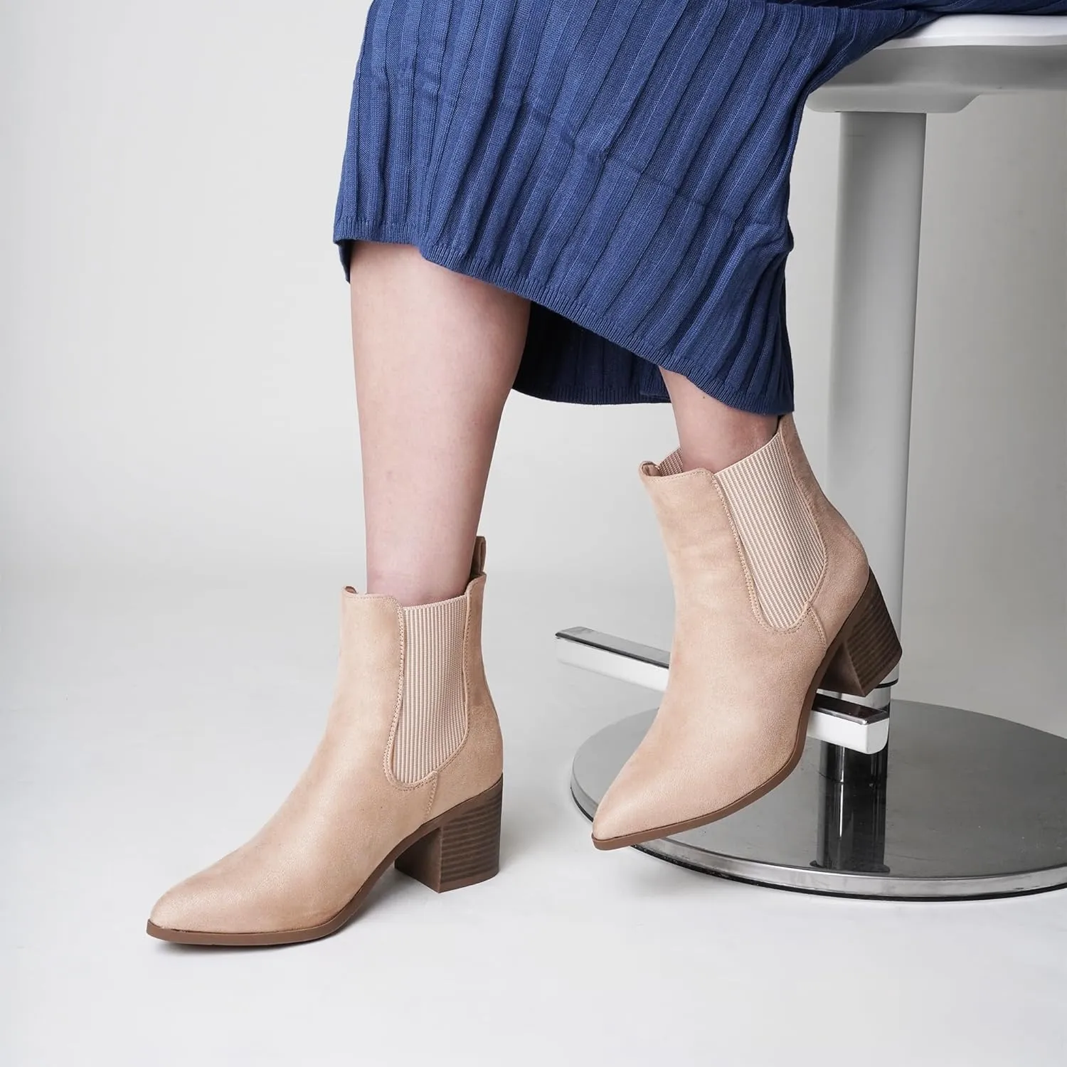 J. Adams Andi Booties for Women - Pointed Toe Mid Heel Slip on Chelsea Boots - Vegan Leather Ankle Boots - Comfortable Fall Boots for Women