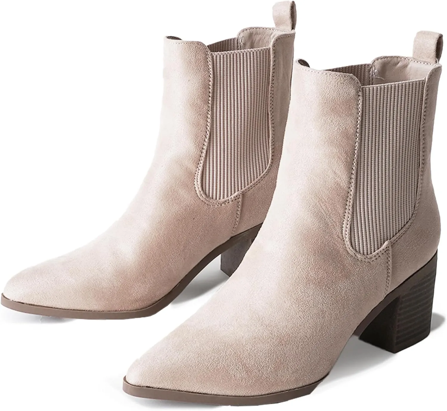 J. Adams Andi Booties for Women - Pointed Toe Mid Heel Slip on Chelsea Boots - Vegan Leather Ankle Boots - Comfortable Fall Boots for Women