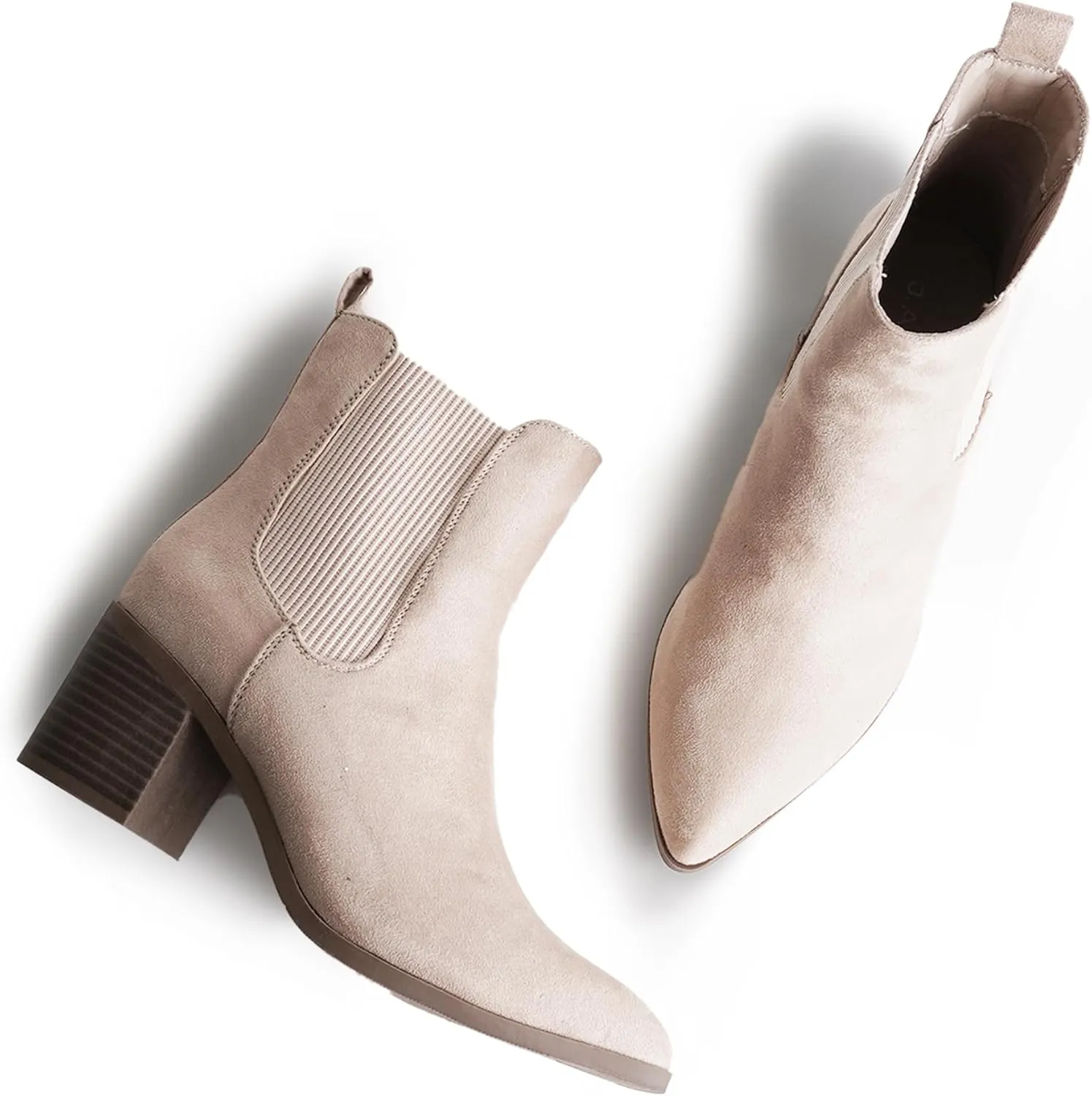 J. Adams Andi Booties for Women - Pointed Toe Mid Heel Slip on Chelsea Boots - Vegan Leather Ankle Boots - Comfortable Fall Boots for Women