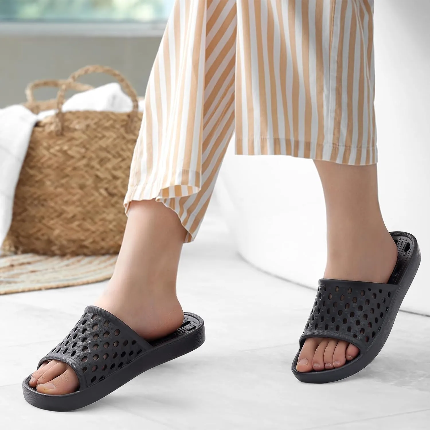 Litfun Shower Shoes for Women Non-Slip Quick Dry Shower Slippers Lightweight Pool Sandals with Drain Holes for College Dorm, Beach, Bathroom & Gym