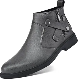 Men's Genuine Leather Chelsea Boots with Buckle Strap Autumn Winter Fashion Side Zipper Comfortable Fur Lining Business Oxford Boots Casual Dress Chukka Boots
