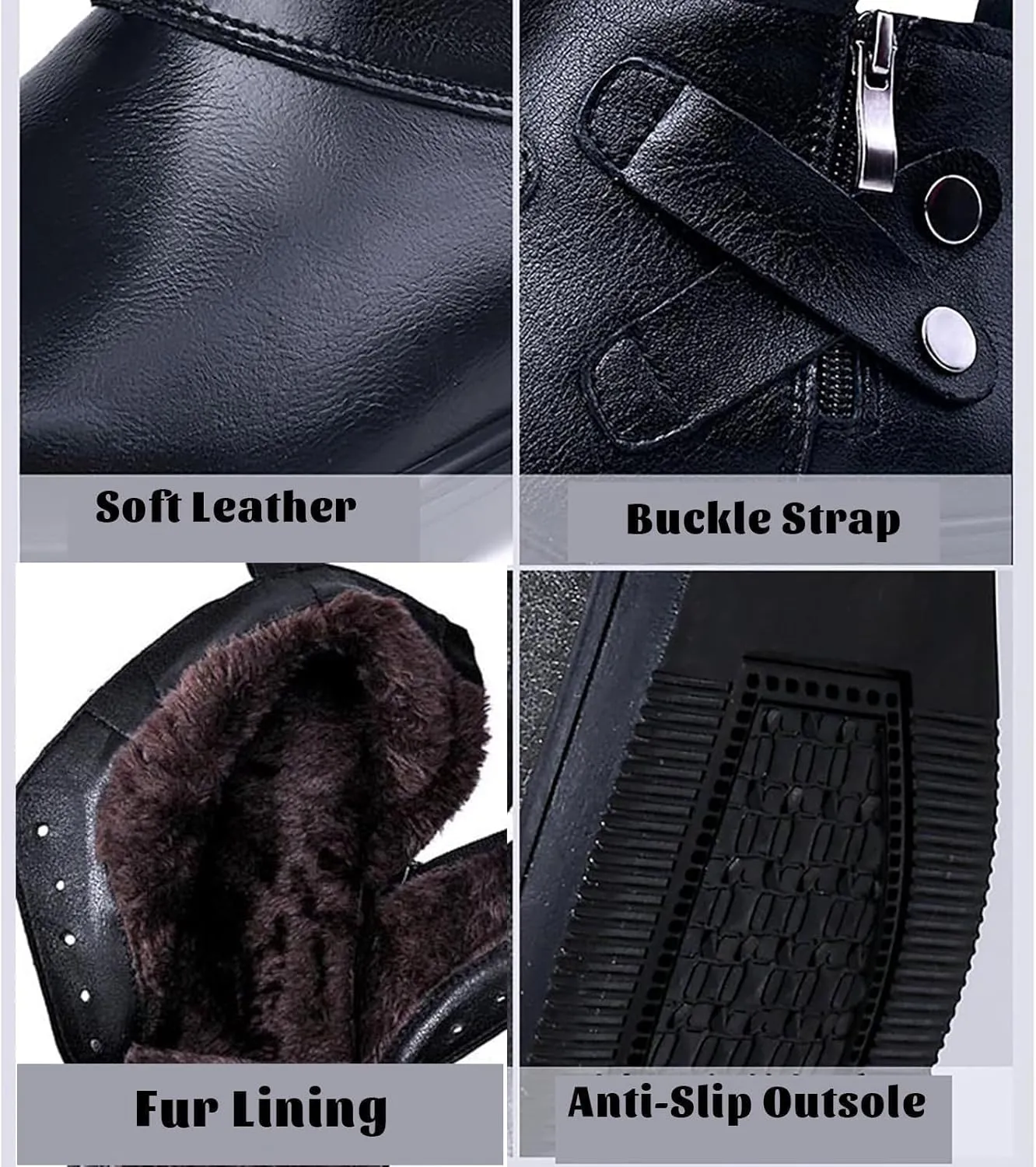 Men's Genuine Leather Chelsea Boots with Buckle Strap Autumn Winter Fashion Side Zipper Comfortable Fur Lining Business Oxford Boots Casual Dress Chukka Boots