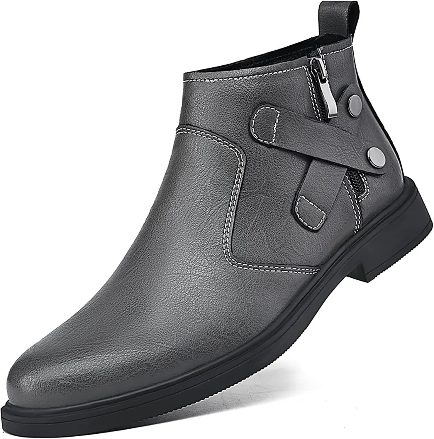 Men's Genuine Leather Chelsea Boots with Buckle Strap Autumn Winter Fashion Side Zipper Comfortable Fur Lining Business Oxford Boots Casual Dress Chukka Boots