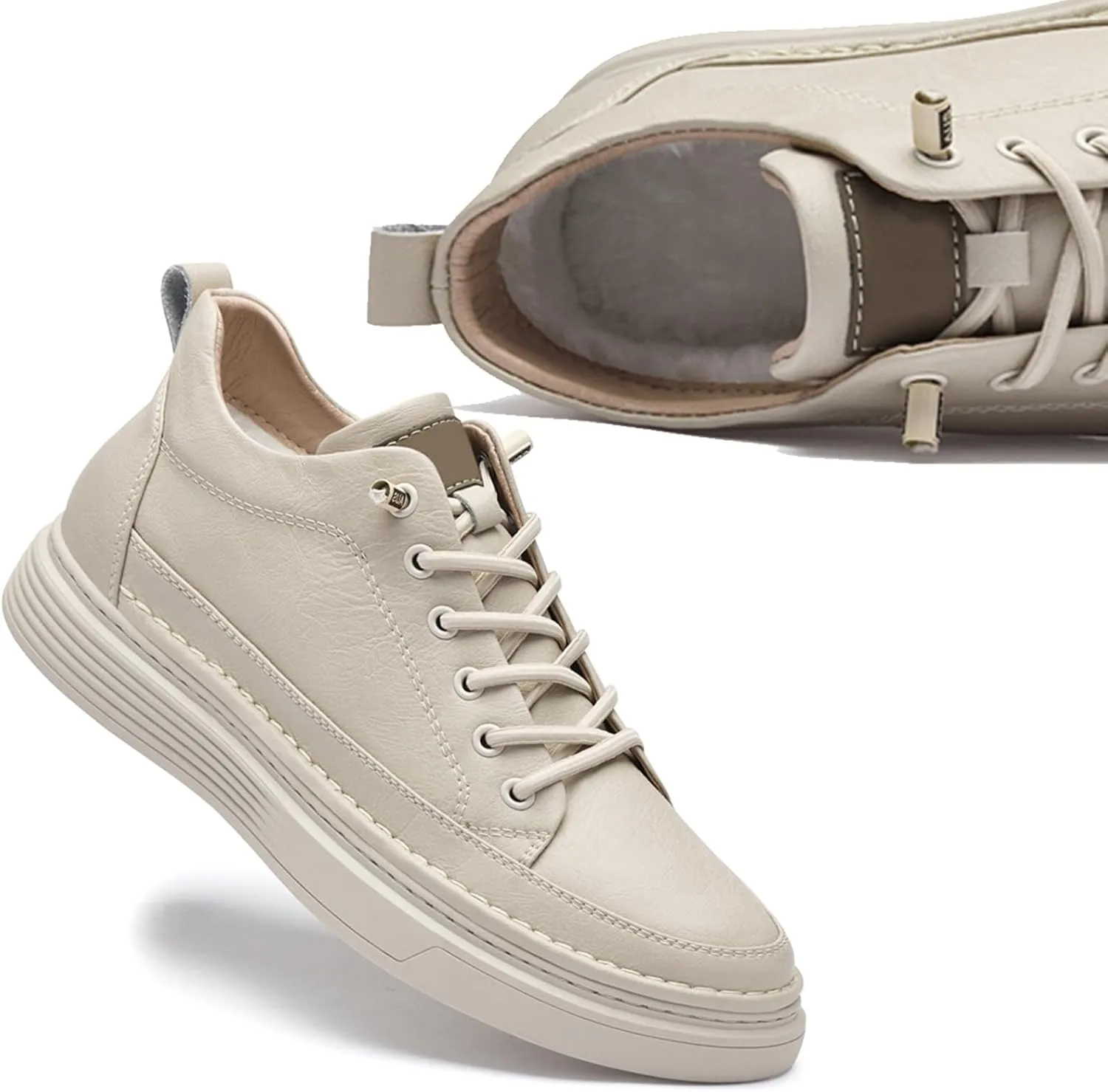 Men's Invisible Height Increasing Elevator Shoes 2.5 Inches Taller Height Sneakers Leather Casual Shoes with Breathable or Plush Lining