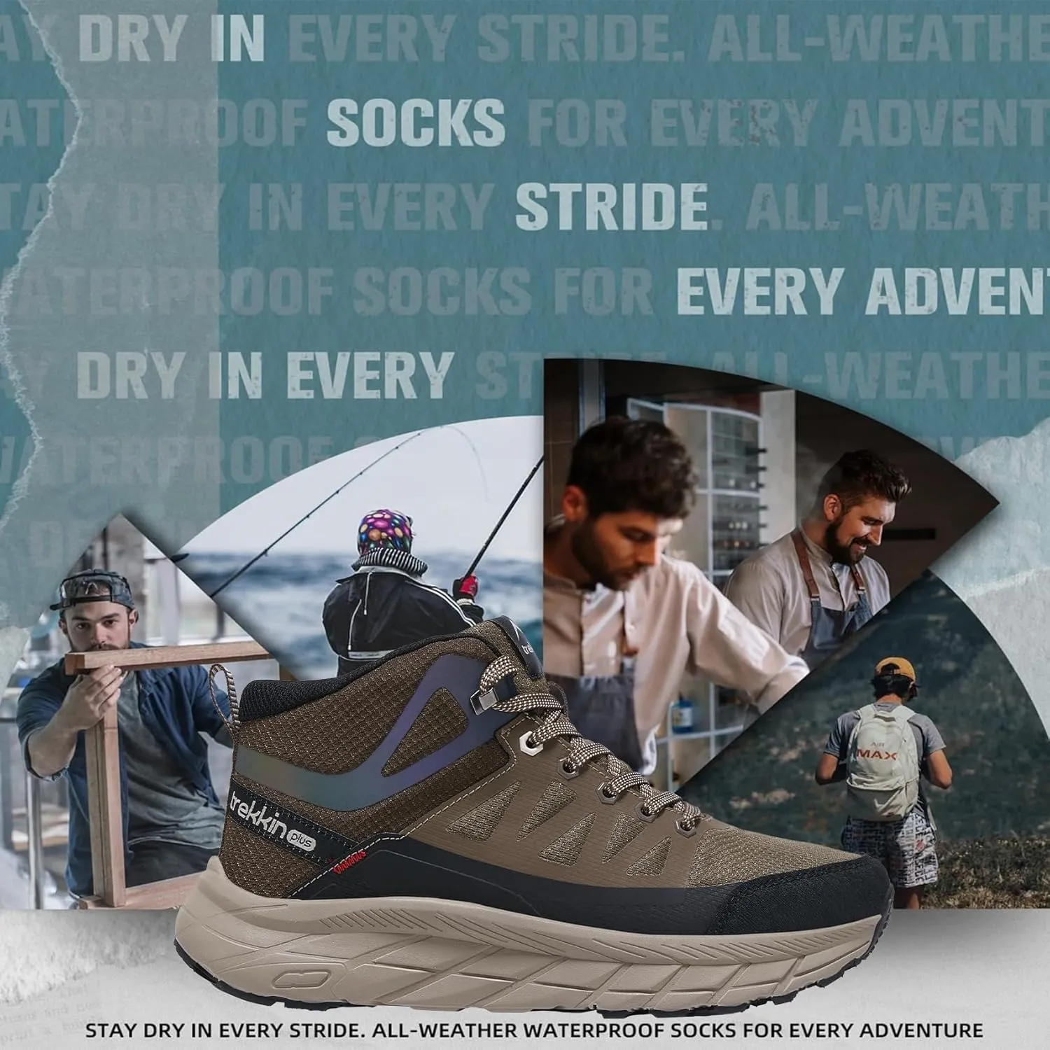 Men's Waterproof Shoes Hiking Trekking Trails Outdoor Lightweight Slip Resistant Cushion Sole Comfortable Work Shoes Walking Boot