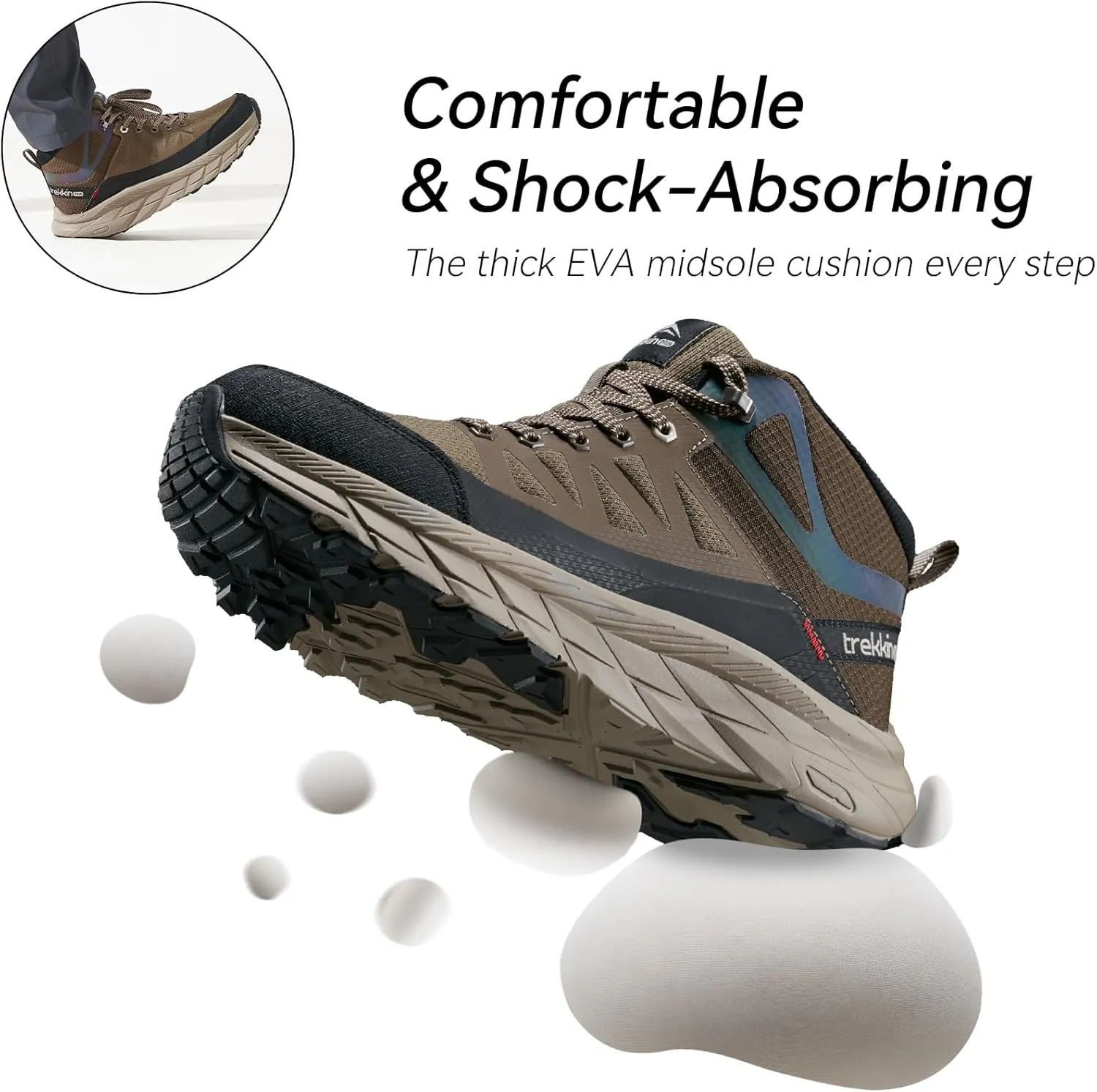 Men's Waterproof Shoes Hiking Trekking Trails Outdoor Lightweight Slip Resistant Cushion Sole Comfortable Work Shoes Walking Boot