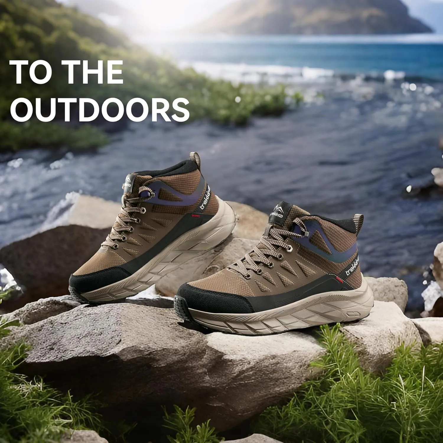 Men's Waterproof Shoes Hiking Trekking Trails Outdoor Lightweight Slip Resistant Cushion Sole Comfortable Work Shoes Walking Boot
