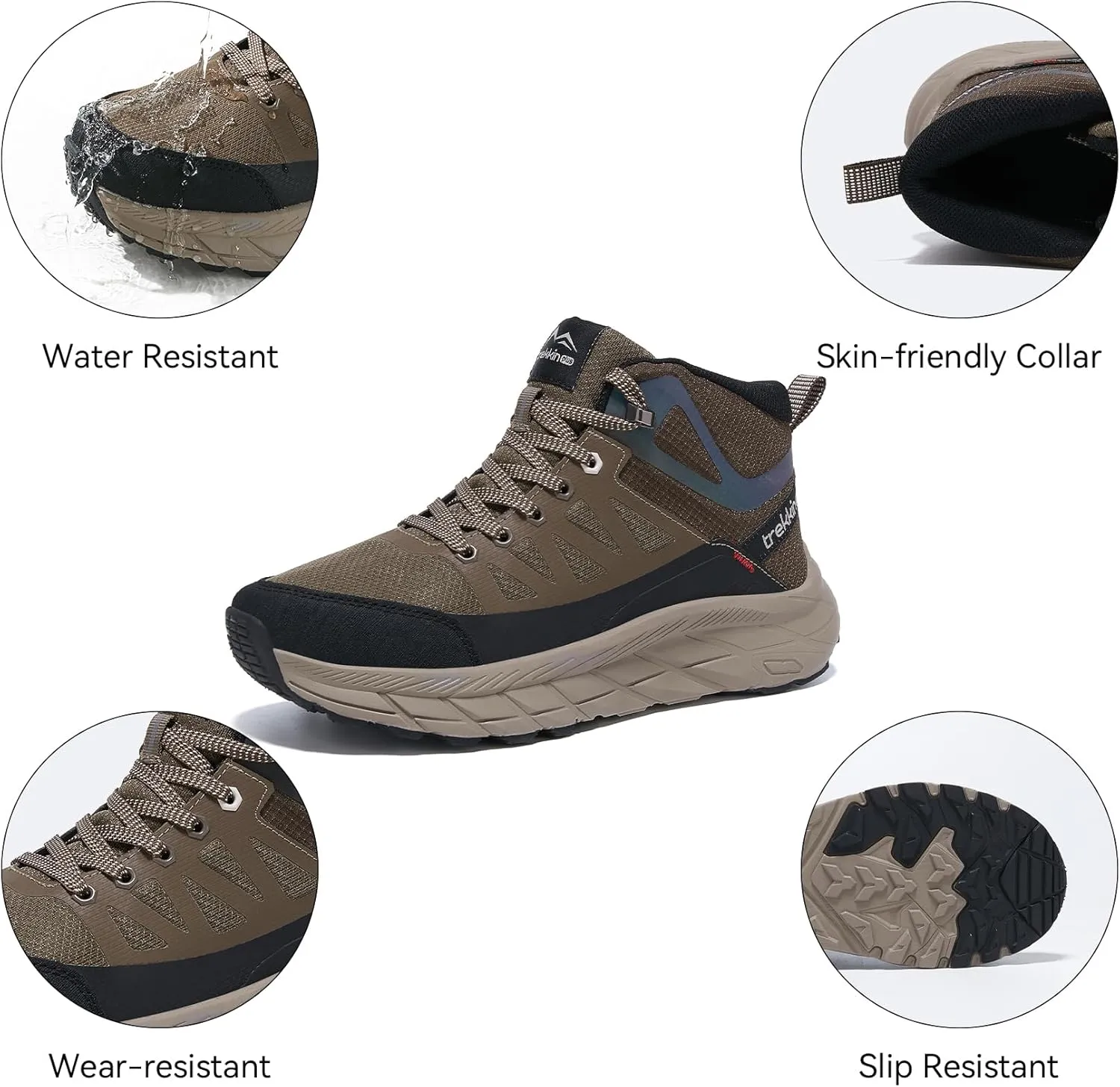 Men's Waterproof Shoes Hiking Trekking Trails Outdoor Lightweight Slip Resistant Cushion Sole Comfortable Work Shoes Walking Boot
