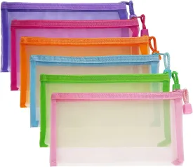 Mesh Pouches(6 Pack), Small Mesh Bags with Zipper Nylon Makeup Pouches Bag Cosmetic Pouch Travel Purse Organizer Insert Diaper Inside Bag Organizers Home Organizing Size See Through Cute Colors