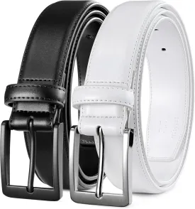 MILORDE Men's Leather Dress Belt 2Pack, Handmade, Genuine Leather, Fashion & Classic Designs for Work Business and Casual