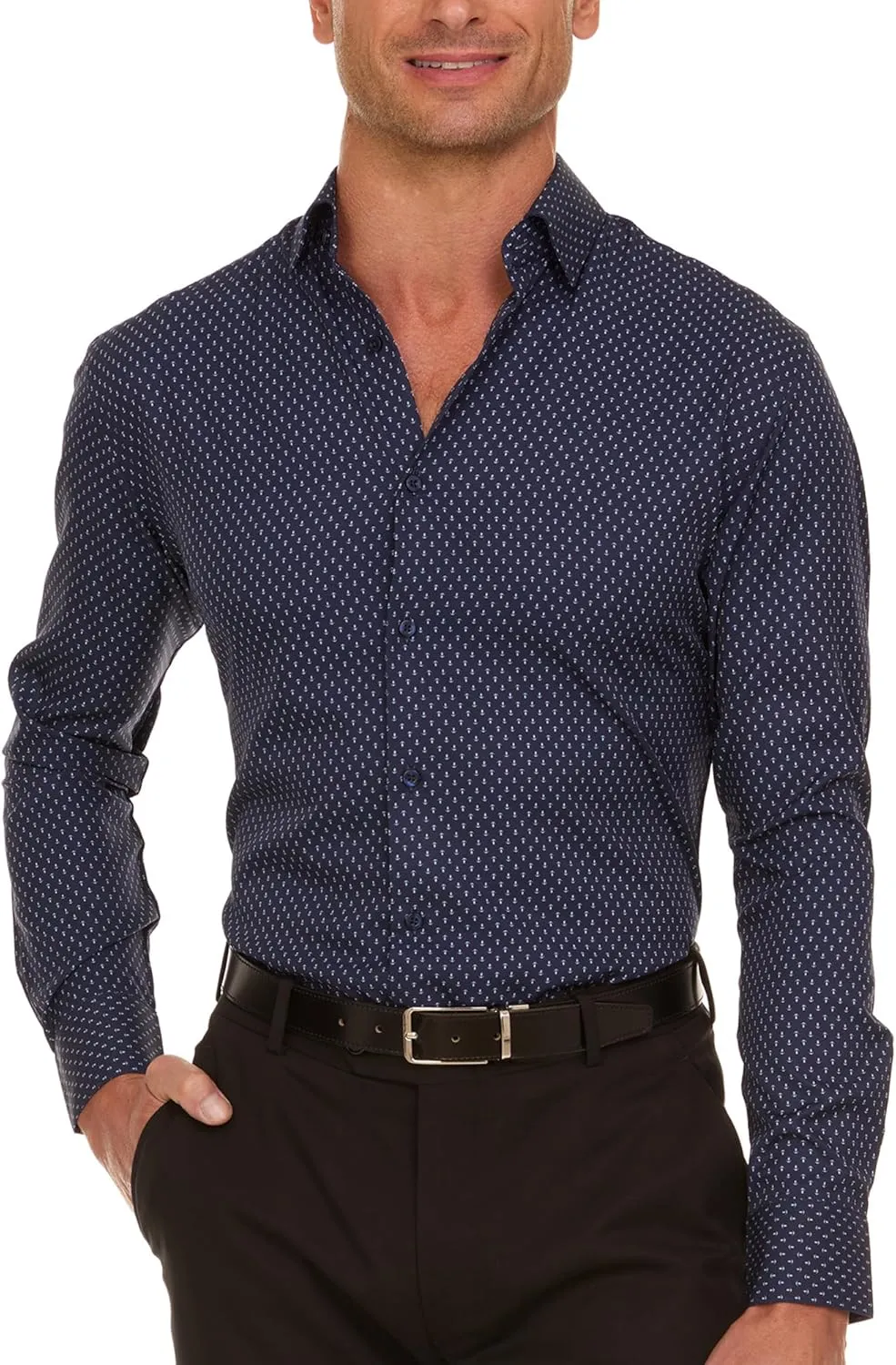 Nautica Slim Fit Mens Dress Shirts Long Sleeve Performance Polyester Fabric Wrinkle Free 4-Way Stretch