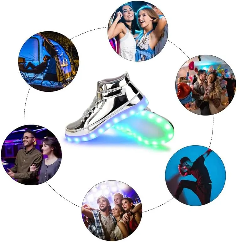 Padgene Women's Men's LED Lights Up Shoes Unisex Luminous Flashing Trainers USB Charging Lace Up Couples Dancing Shoes