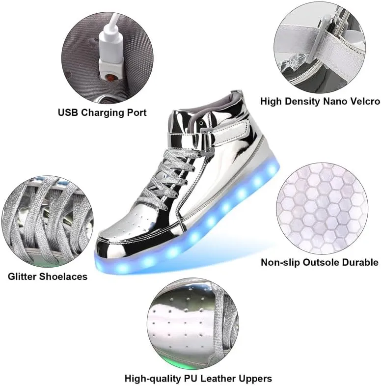 Padgene Women's Men's LED Lights Up Shoes Unisex Luminous Flashing Trainers USB Charging Lace Up Couples Dancing Shoes
