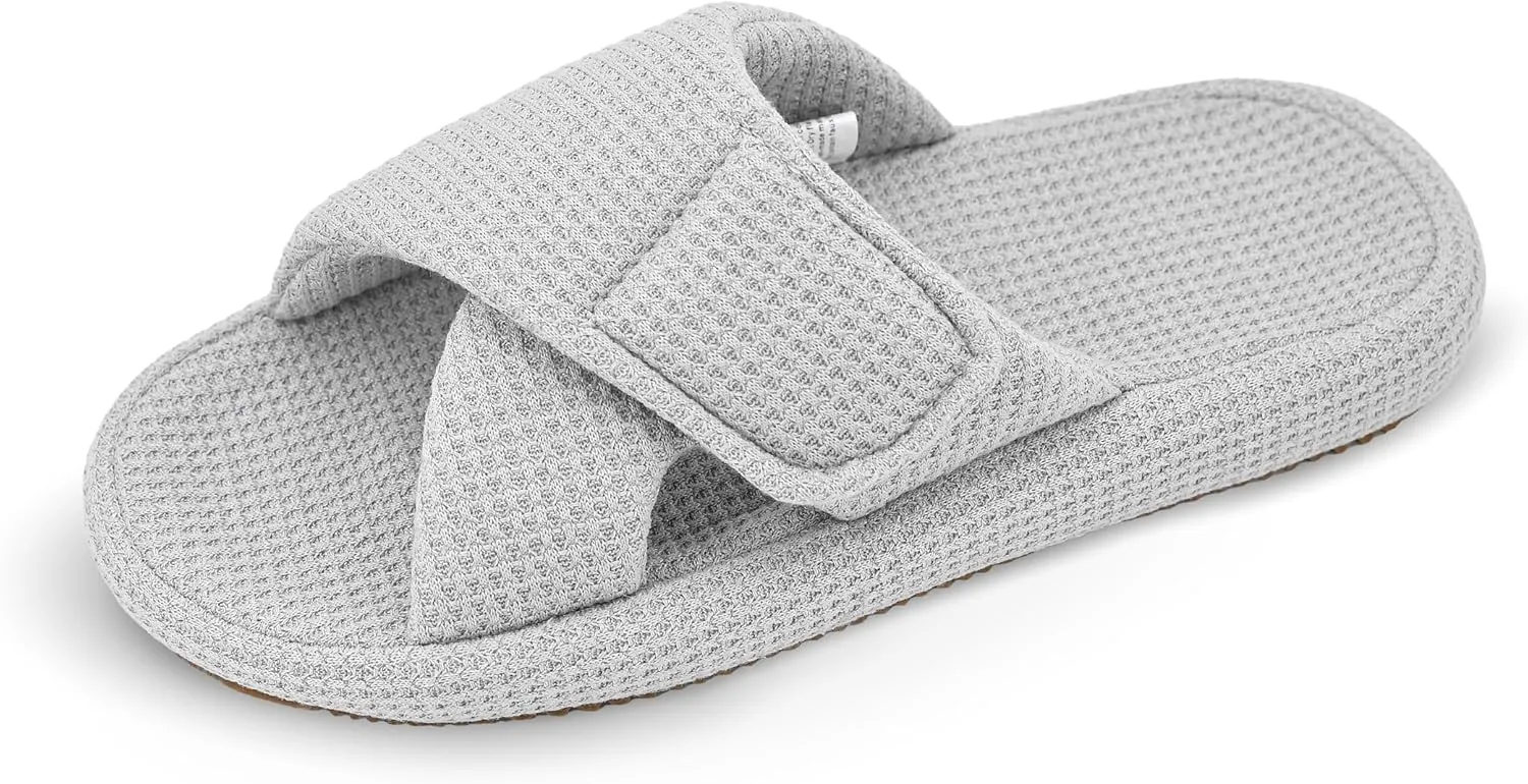 Panda Bros Women's Adjustable Slippers, Diabetic Slippers for Women Memory Foam, Open Toe Swollen Feet Slippers Bedroom House Indoor Outdoor Shoes with Rubber Sole