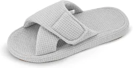 Panda Bros Women's Adjustable Slippers, Diabetic Slippers for Women Memory Foam, Open Toe Swollen Feet Slippers Bedroom House Indoor Outdoor Shoes with Rubber Sole