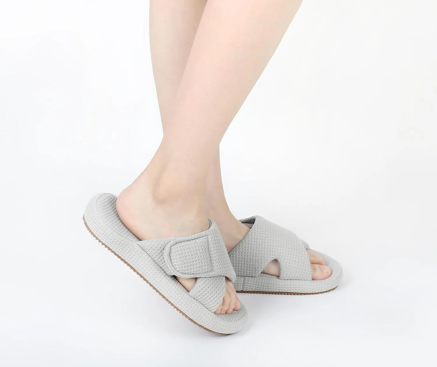 Panda Bros Women's Adjustable Slippers, Diabetic Slippers for Women Memory Foam, Open Toe Swollen Feet Slippers Bedroom House Indoor Outdoor Shoes with Rubber Sole