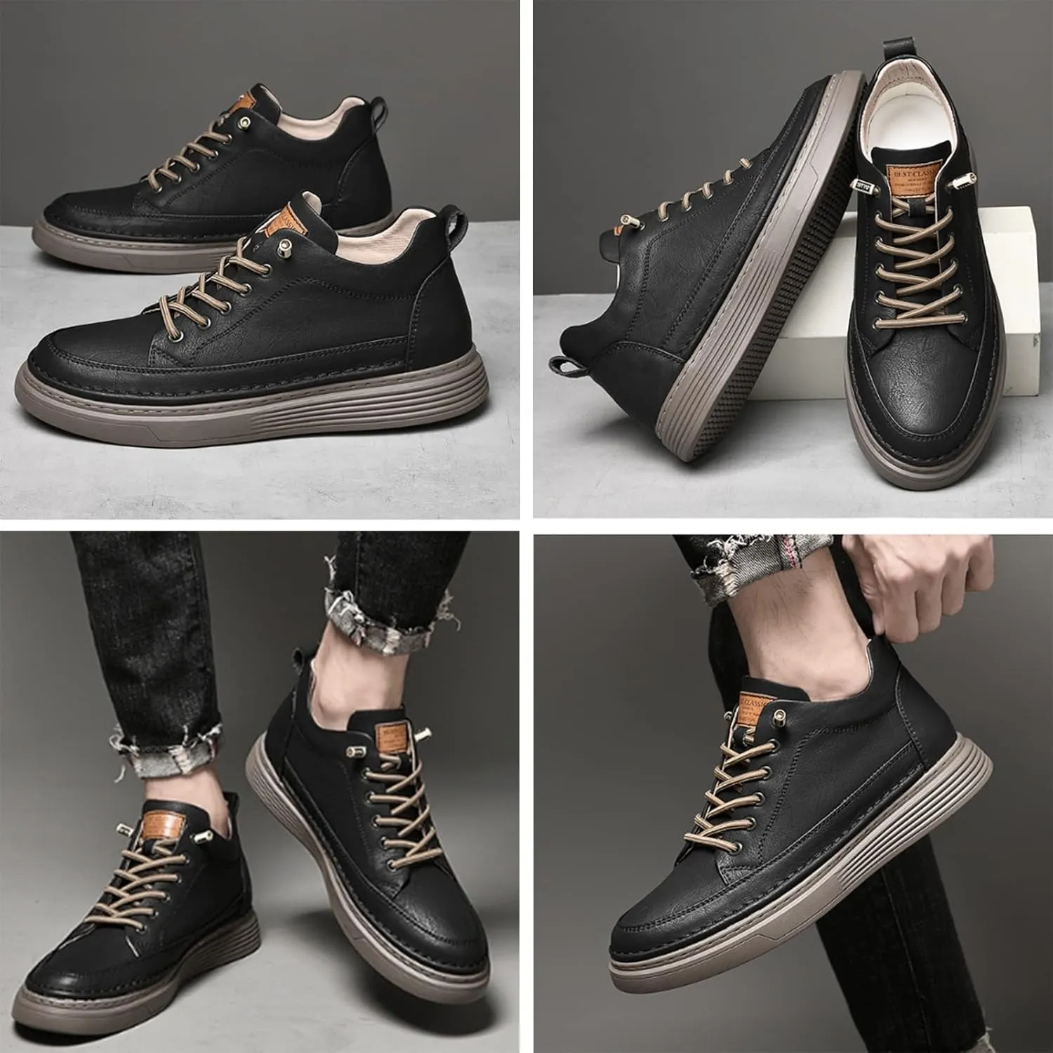 PURCHAWEE Elevator Shoes for Men Height Increase,Men's Invisible Height Increasing Elevator Shoes Taller Height Sneakers Leather Casual Shoes