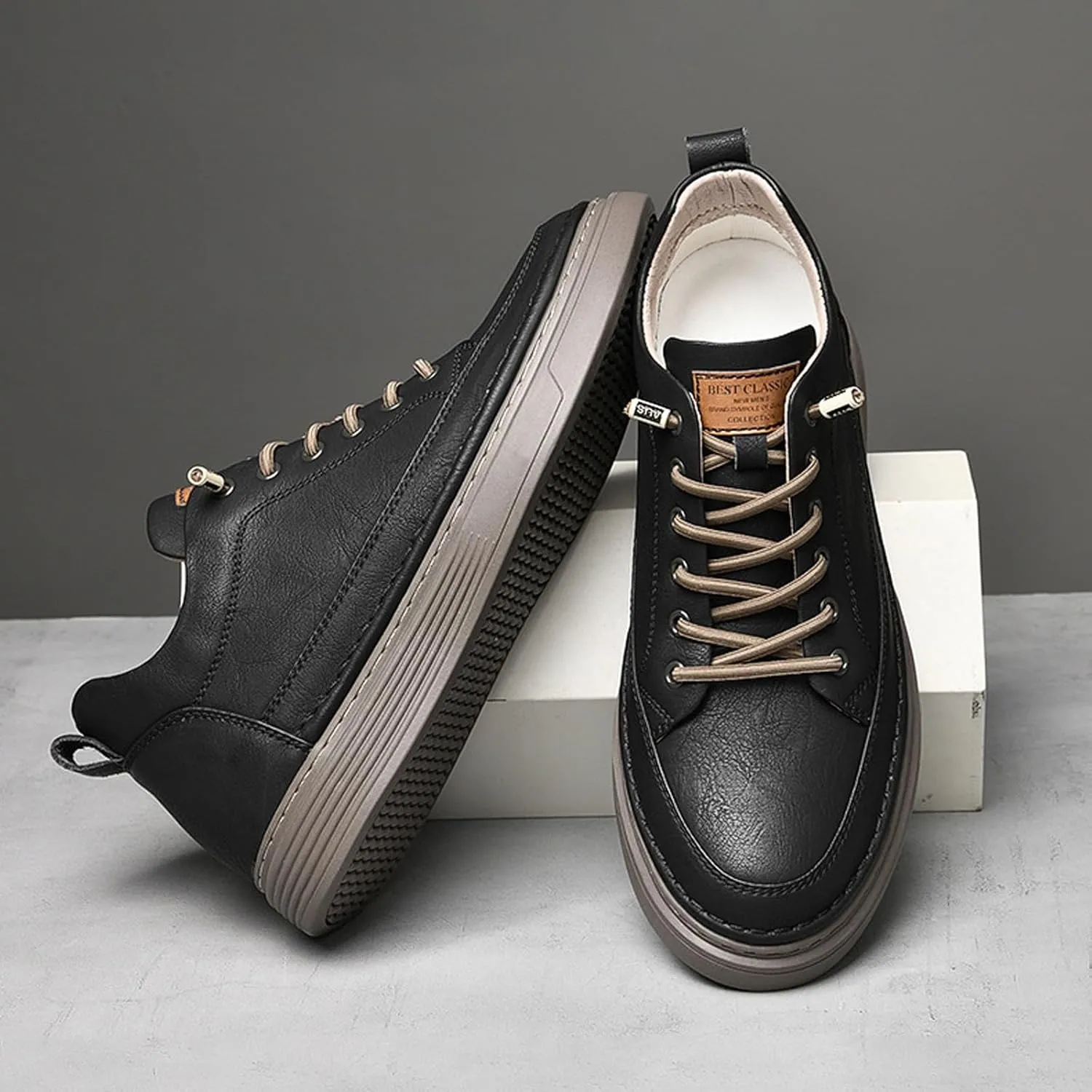 PURCHAWEE Elevator Shoes for Men Height Increase,Men's Invisible Height Increasing Elevator Shoes Taller Height Sneakers Leather Casual Shoes